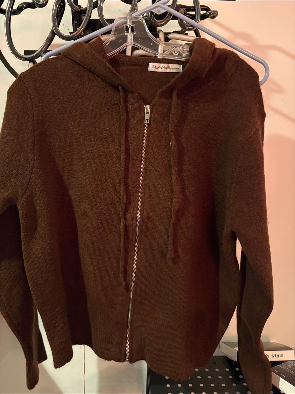 NWOT Zenana Outfitters Brown Knit Zip Cardigan